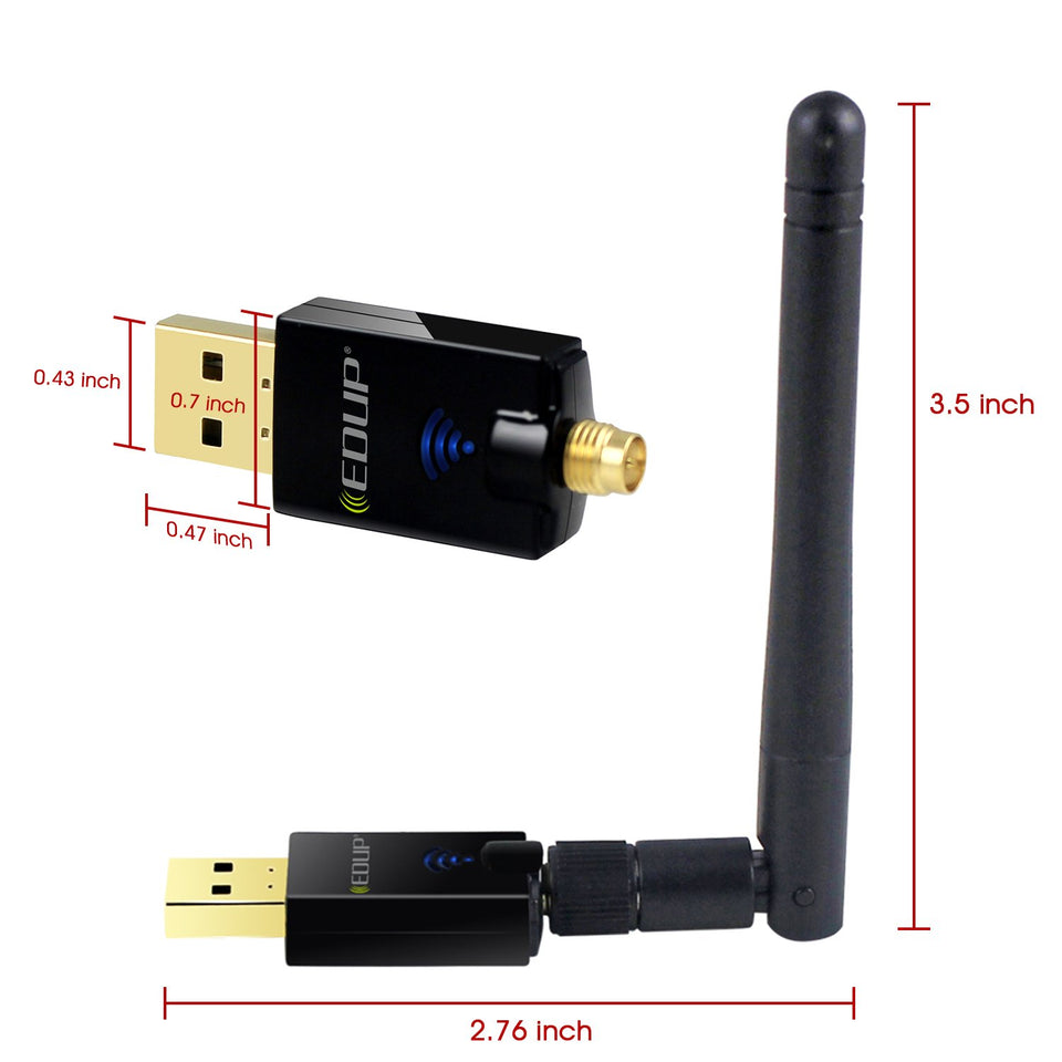 EDUP Wifi Adapter ac600Mbps Wireless Usb Adapter 5.8GHz/2.4GHz Dual Band 600Mbps Usb Adapter 2dBi External Antennas Supports Windows XP,Win Vista,Win 7,Win 8.1, Win 10,Mac OS X 10.７-10.1４