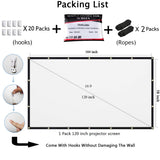 Mdbebbron 120 inch Projection Screen 16:9 HD Foldable Anti-Crease Portable Projector Movies Screen for Home Theater Outdoor Indoor Support Double Sided Projection