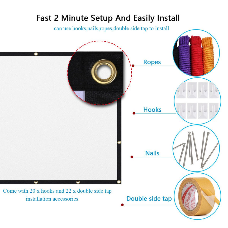 Mdbebbron 120 inch Projection Screen 16:9 HD Foldable Anti-Crease Portable Projector Movies Screen for Home Theater Outdoor Indoor Support Double Sided Projection
