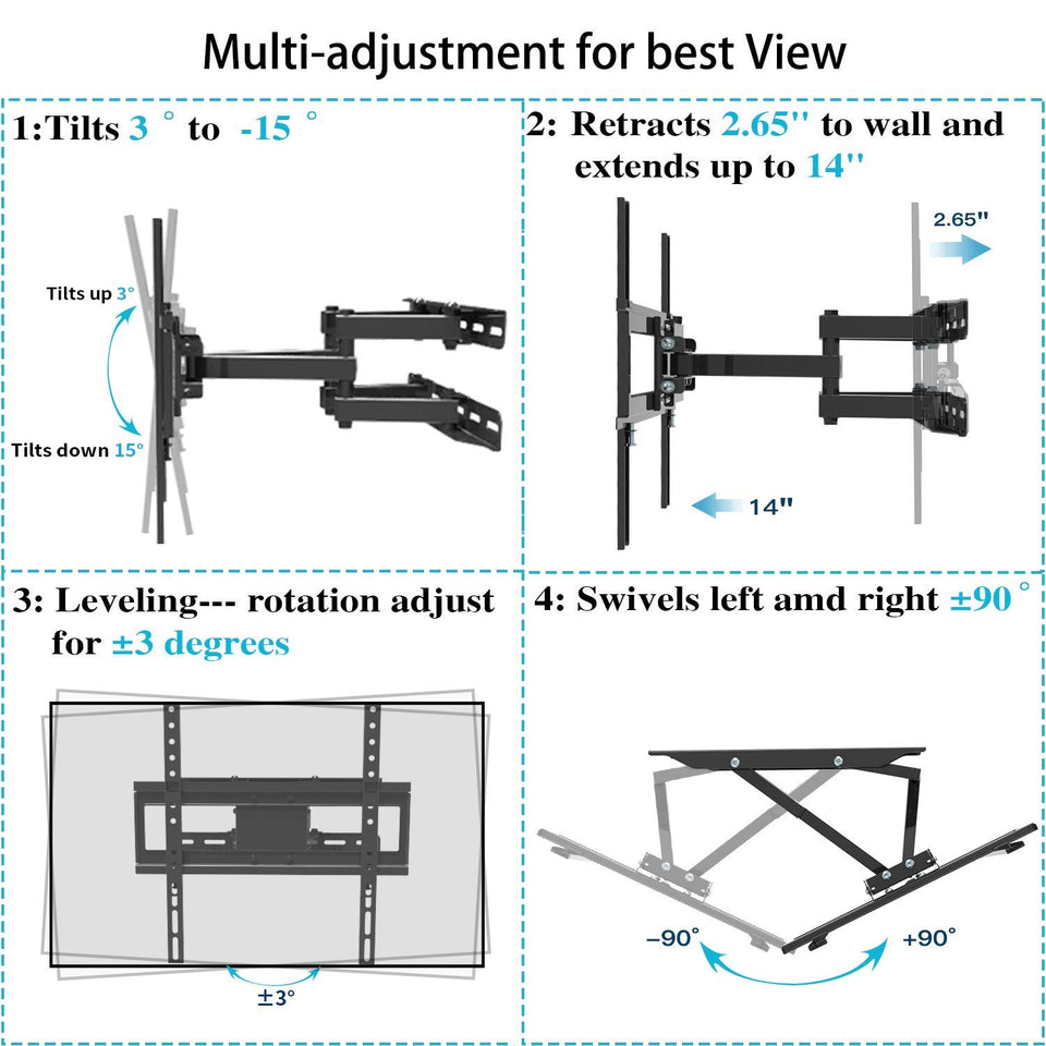 Everstone TV Wall Mount Fit for Most 26"-60" TVs Dual Articulating Arm Full Motion Tilt Swivel Bracket 14" Extension Arm,LED,LCD,OLED& Plasma Flat Screen TV,Curved TV,Up to VESA 400mm,HDMI Cable