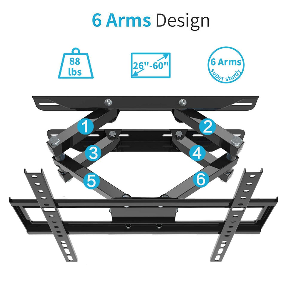 Everstone TV Wall Mount Fit for Most 26"-60" TVs Dual Articulating Arm Full Motion Tilt Swivel Bracket 14" Extension Arm,LED,LCD,OLED& Plasma Flat Screen TV,Curved TV,Up to VESA 400mm,HDMI Cable