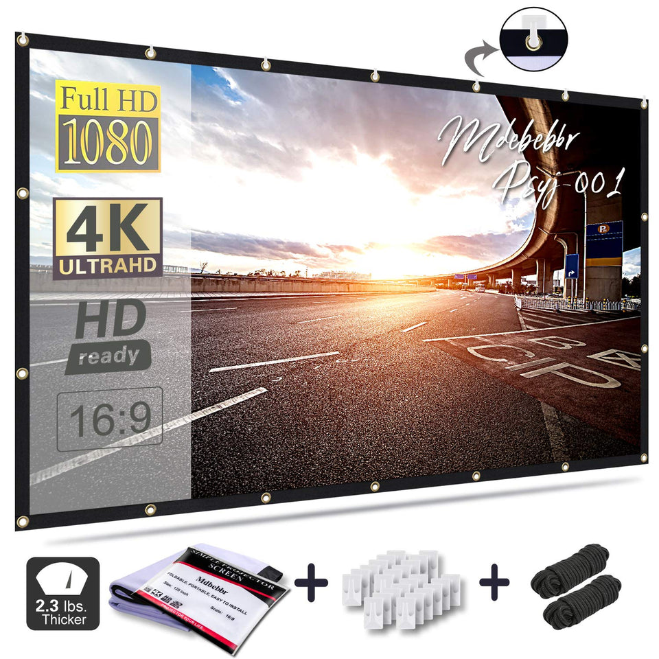 Mdbebbron 120 inch Projection Screen 16:9 HD Foldable Anti-Crease Portable Projector Movies Screen for Home Theater Outdoor Indoor Support Double Sided Projection